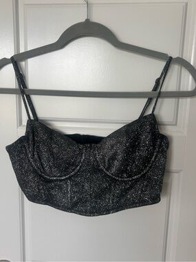 Finesse Small Sparkle Black Glitter Bustier Crop Top